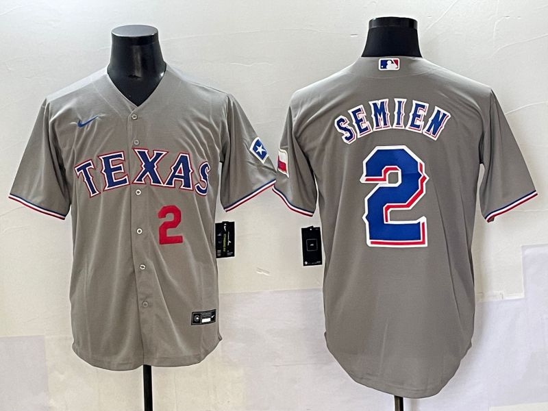 Men 2025 Texas Rangers #2 Semien Grey Game Nike MLB Jersey style 3